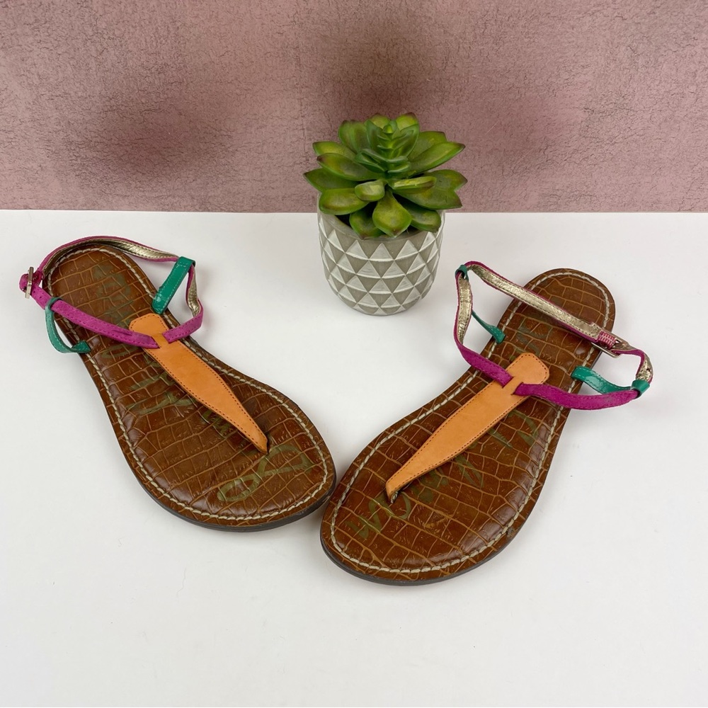 Sam Edelman Leather Pink Orange Strappy Thong Sandals Women Size 7.5M